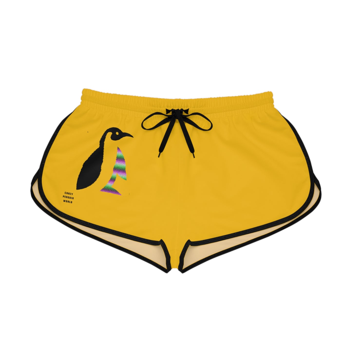 Women's Relaxed Shorts: Crazy Penguin World Logo Yellow