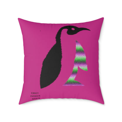 Spun Polyester Pillow: Crazy Penguin World Logo Pink