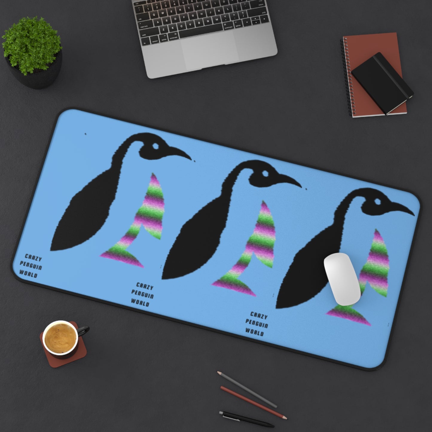 Desk Mat: Crazy Penguin World Logo Lite Blue