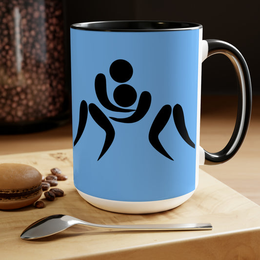 Two-Tone Coffee Mugs, 15oz: Wrestling Lite Blue