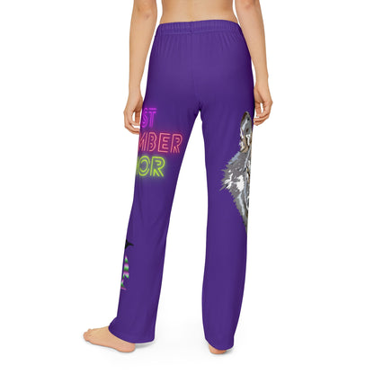 Kids Pajama Pants: Wolves Purple