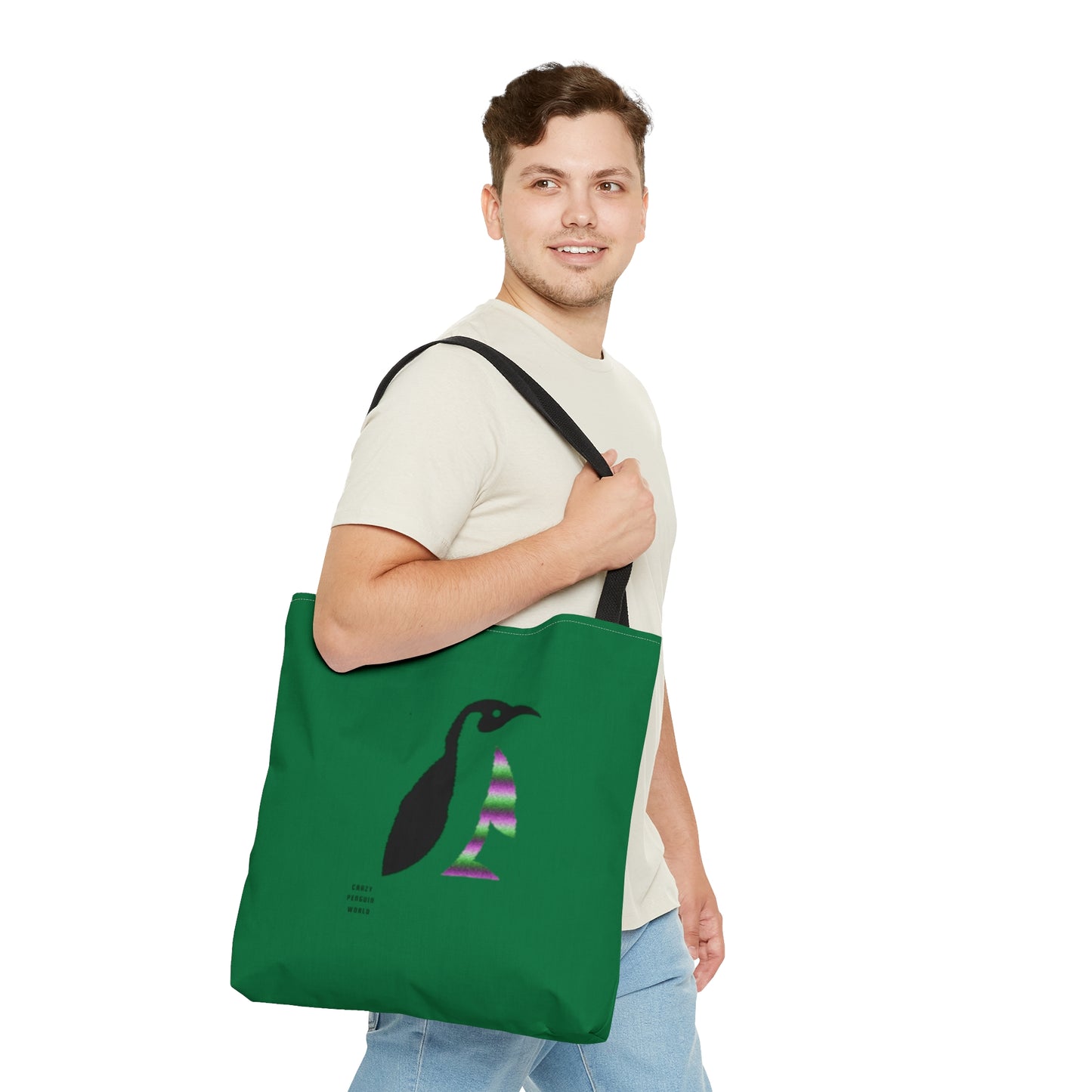 Tote Bag: Crazy Penguin World Logo Dark Green