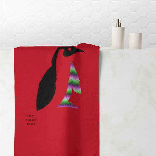 Mink-Cotton Towel: Crazy Penguin World Logo Dark Red