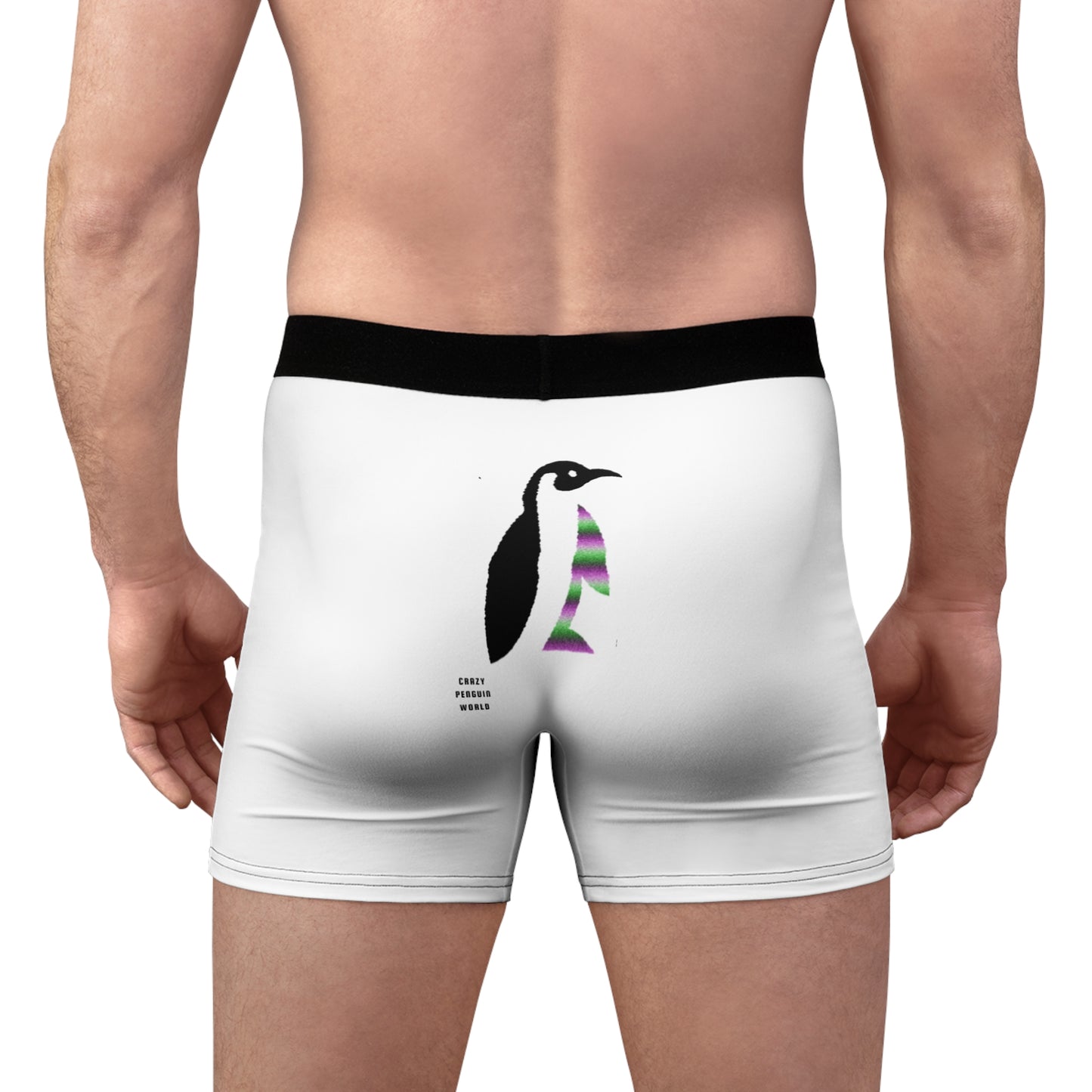 Men's Boxer Briefs: Crazy Penguin World Logo White