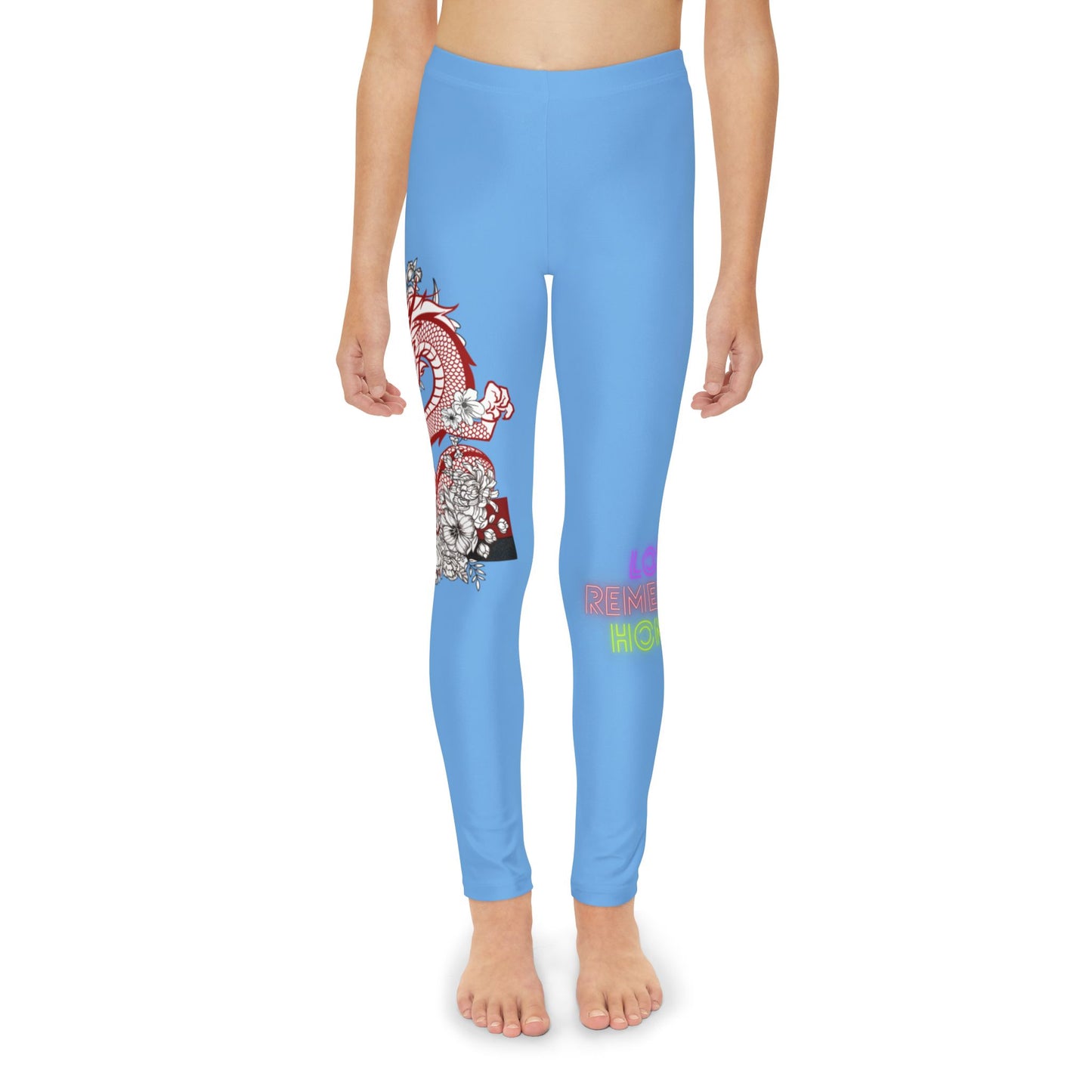 Youth Full-Length Leggings: Dragons Lite Blue