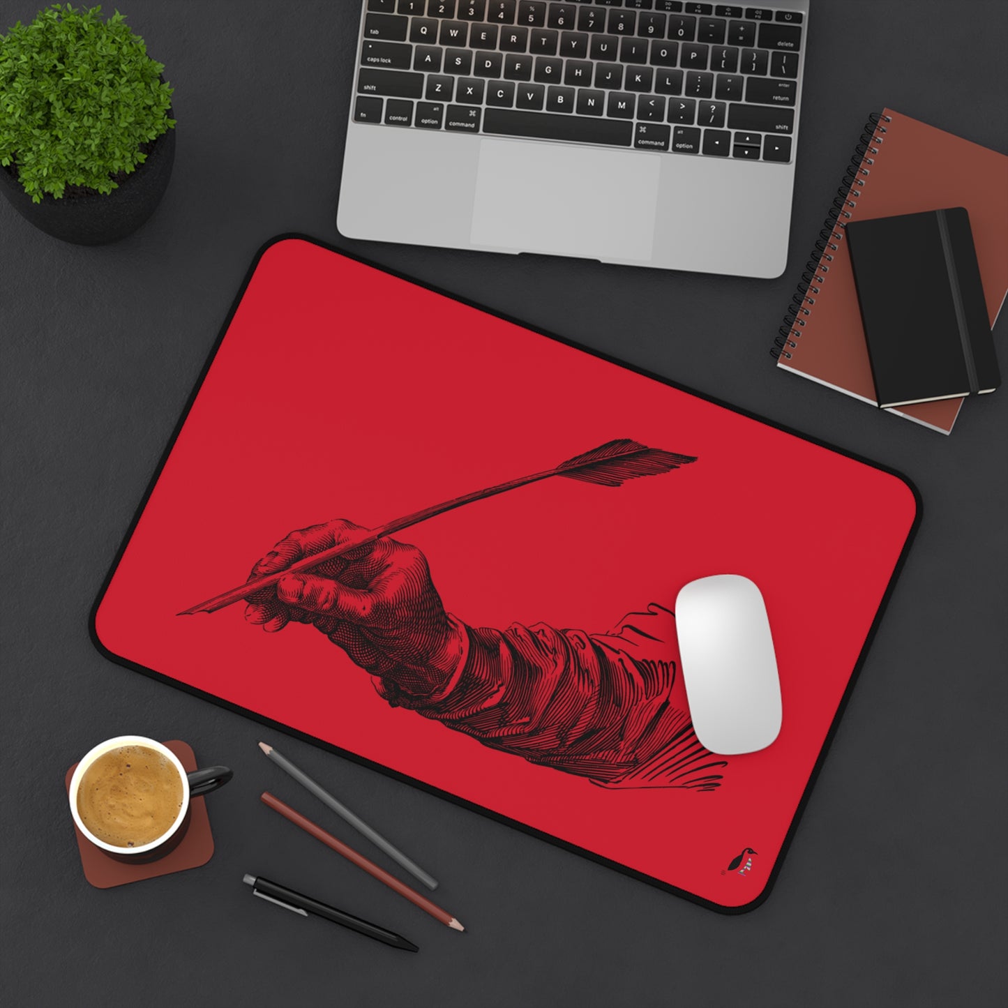 Desk Mat: Writing Dark Red