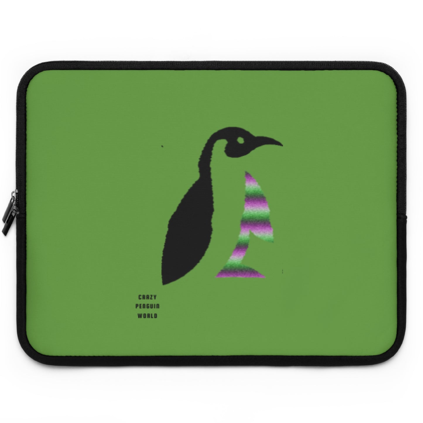 Laptop Sleeve: Crazy Penguin World Logo Green