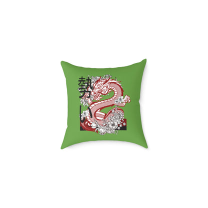 Spun Polyester Pillow: Dragons Green