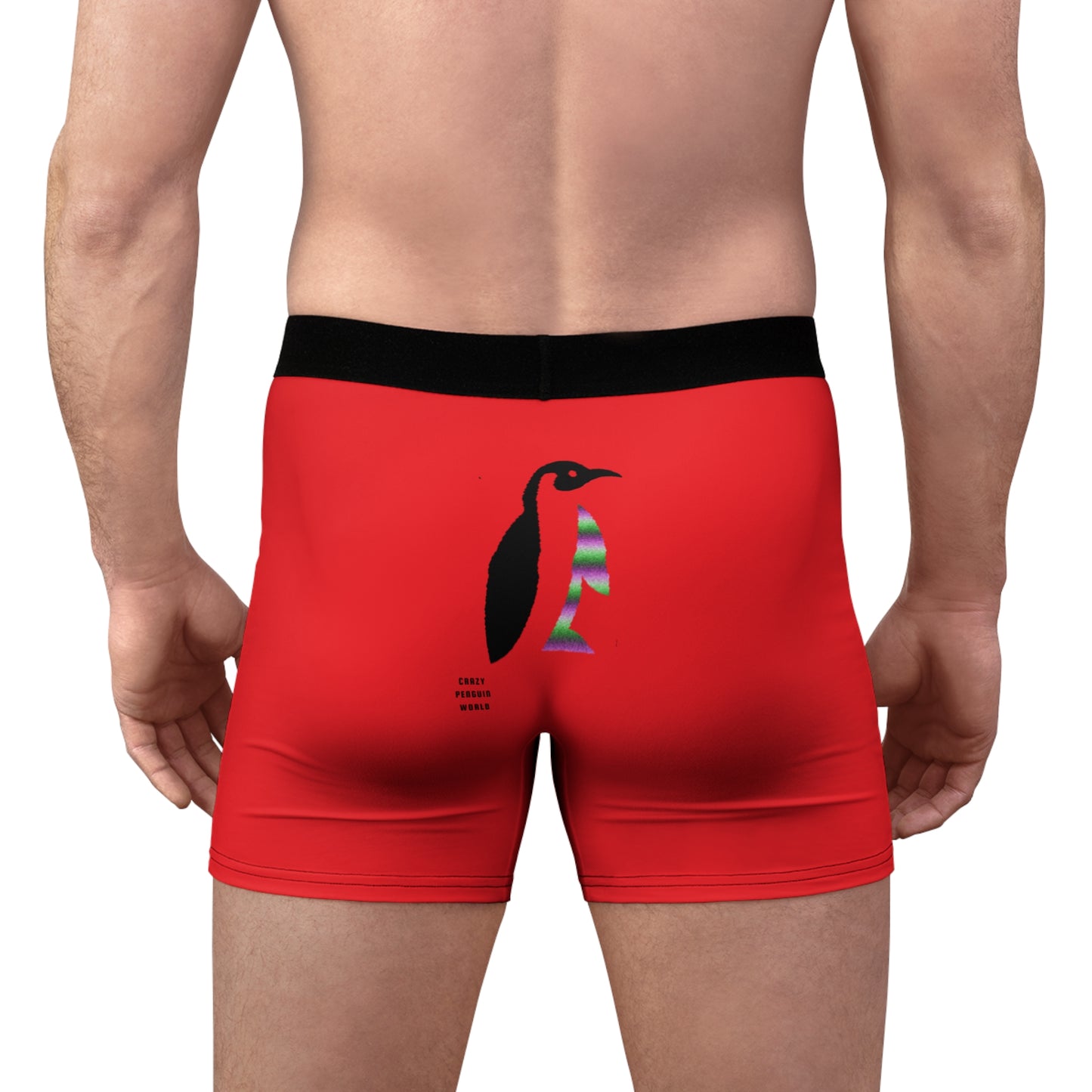 Men's Boxer Briefs: Crazy Penguin World Logo Red