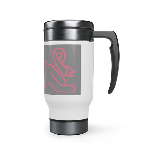 Stainless Steel Travel Mug with Handle, 14oz: Fight Cancer Grey