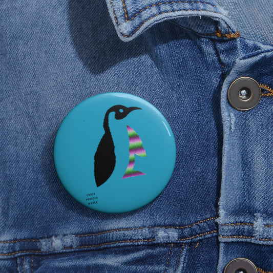 Custom Pin Buttons Crazy Penguin World Logo Turquoise