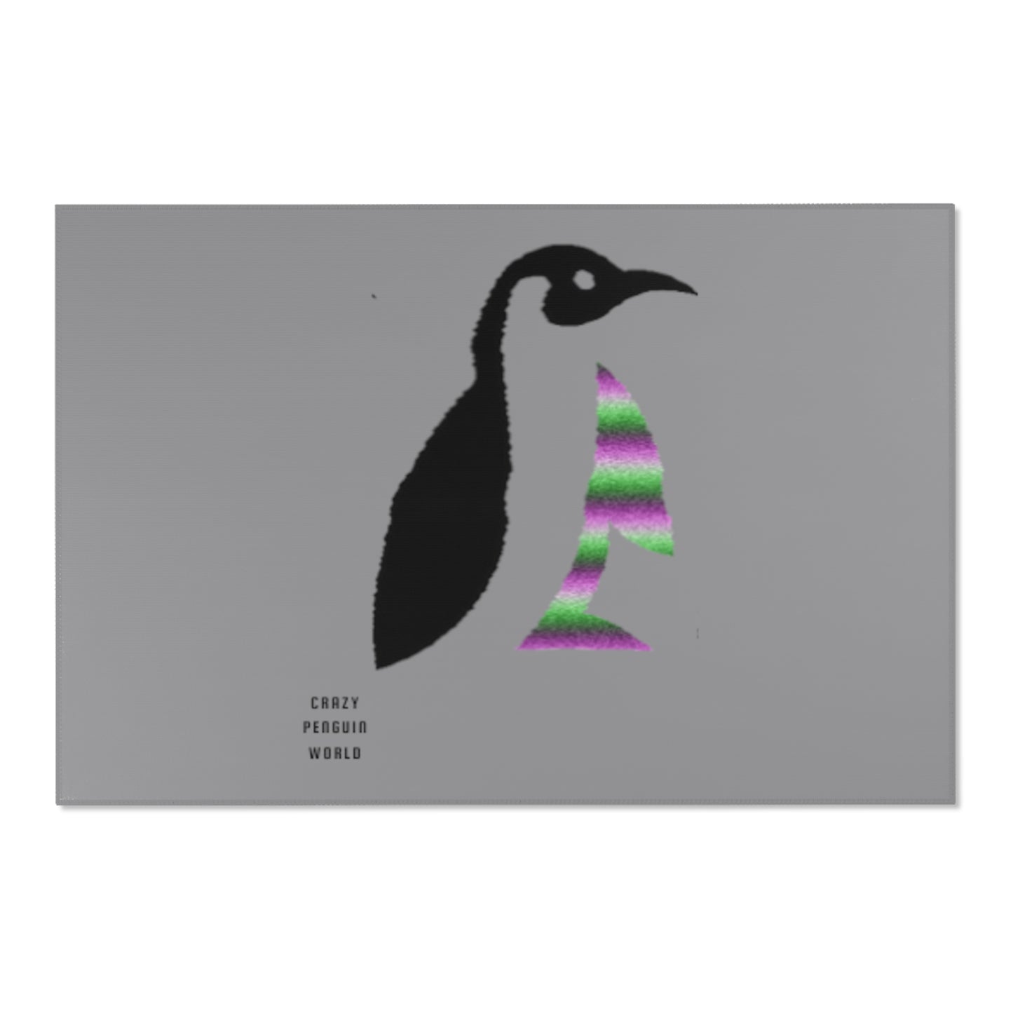 Area Rug (Rectangle): Crazy Penguin World Logo Grey