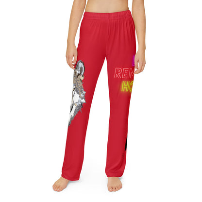 Kids Pajama Pants: Wolves Dark Red