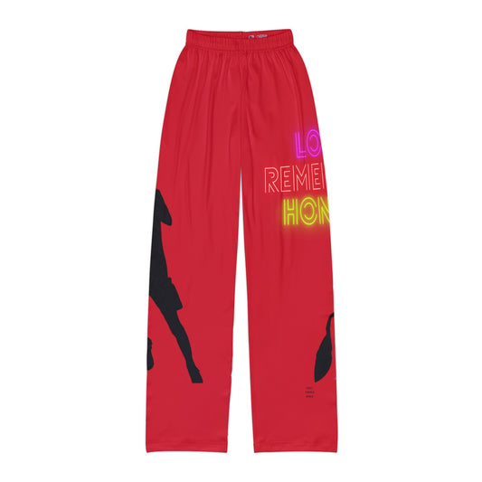 Kids Pajama Pants: Soccer Dark Red