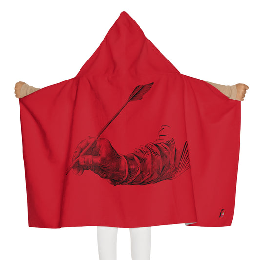 Youth Hooded Towel: Writing Dark Red