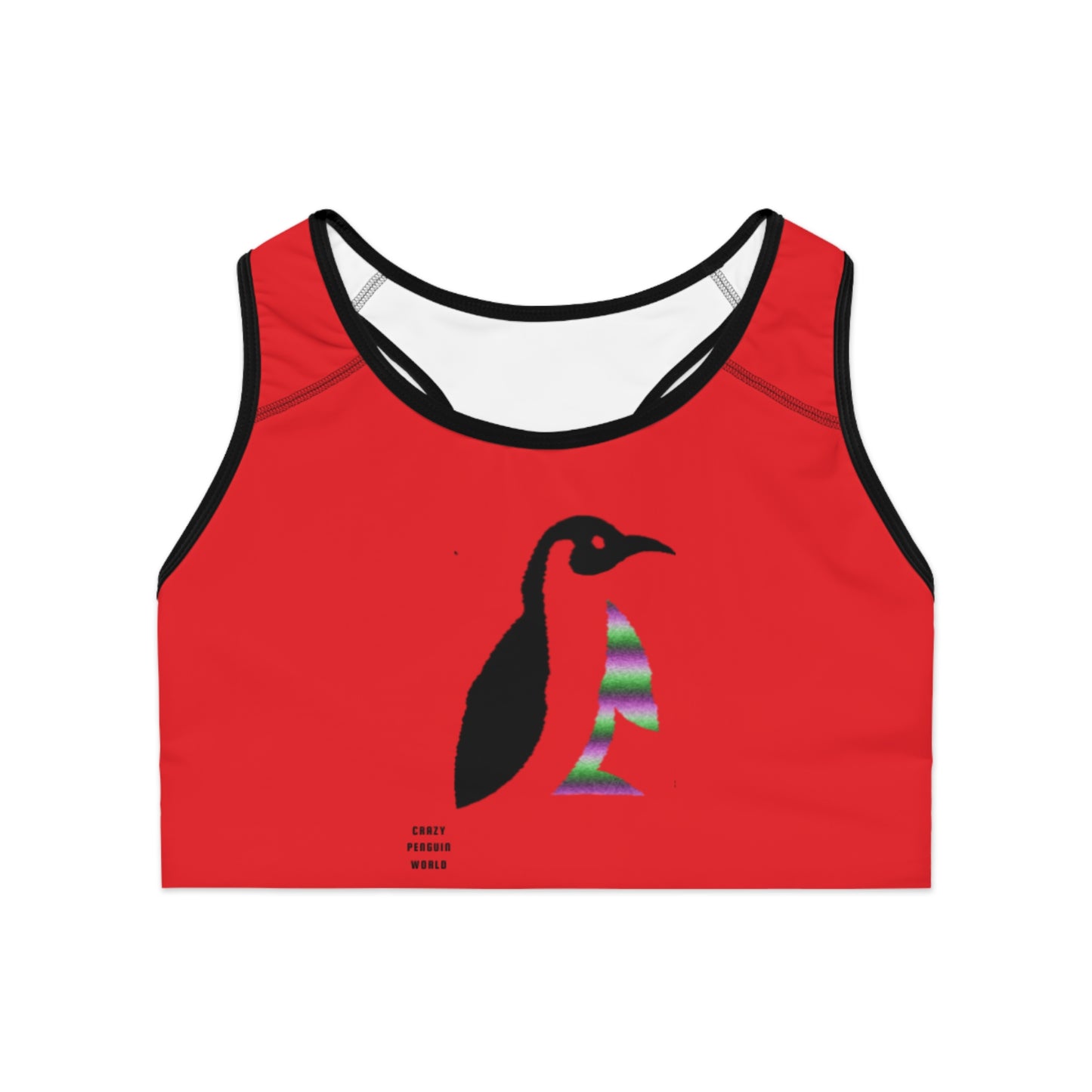 Sports Bra: Crazy Penguin World Logo Red