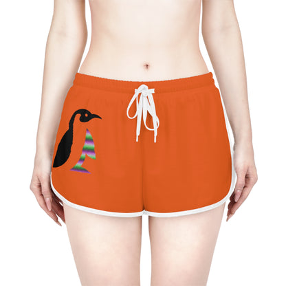 Women's Relaxed Shorts: Crazy Penguin World Logo Orange