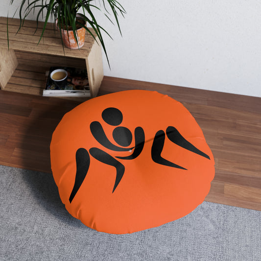 Tufted Floor Pillow, Round: Wrestling Orange