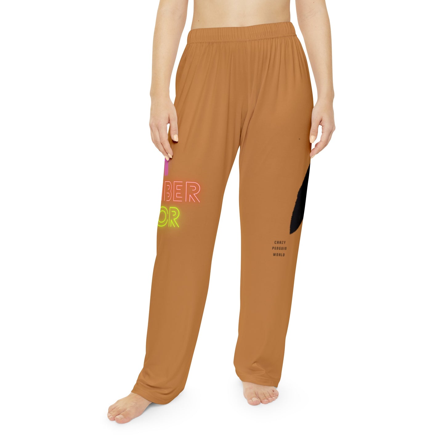 Women's Pajama Pants: Crazy Penguin World Logo Lite Brown