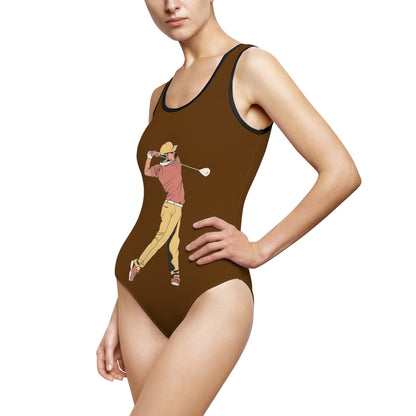 Women's Classic One-Piece Swimsuit: Golf Brown