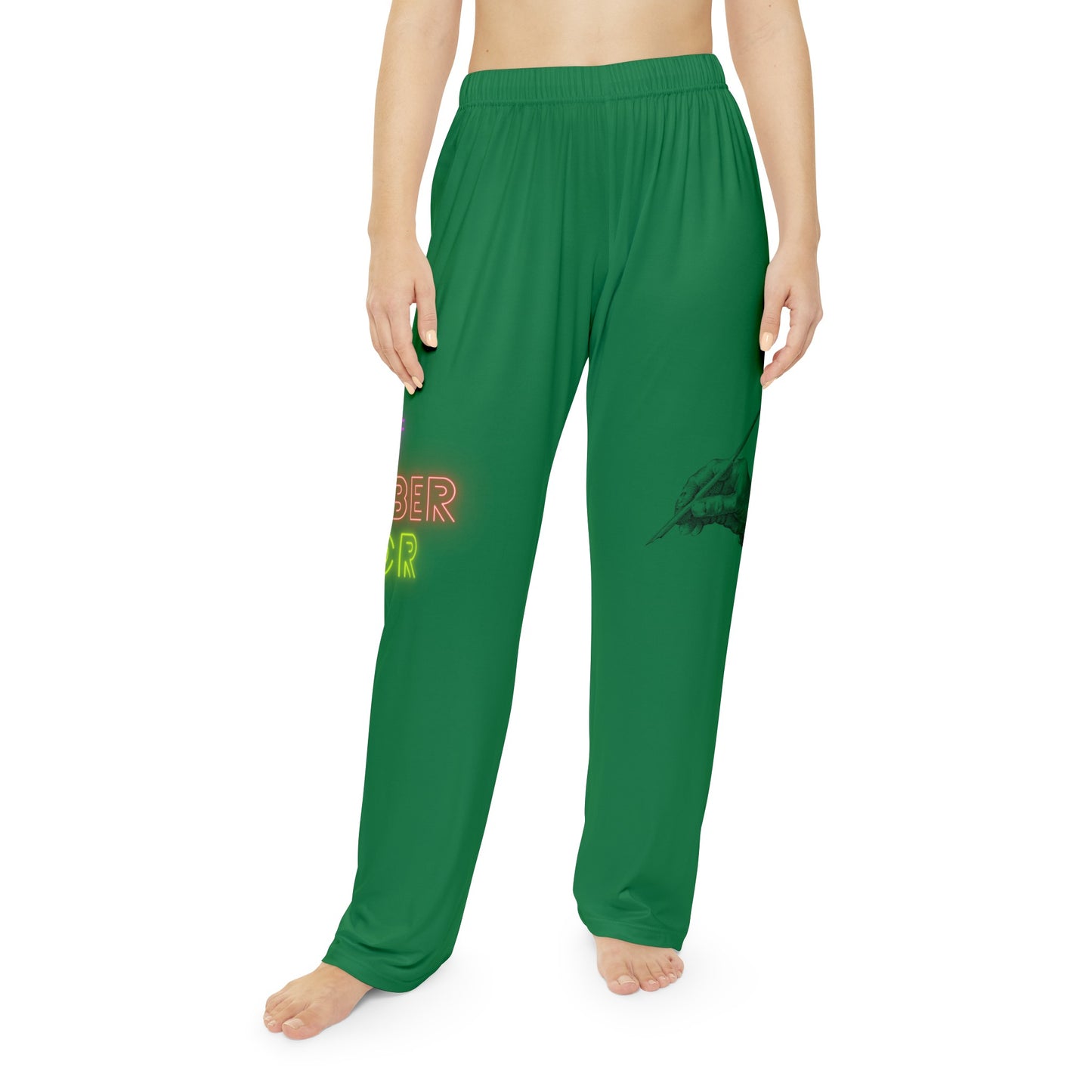 Women's Pajama Pants: Writing Dark Green