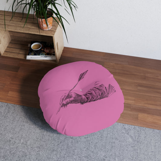 Tufted Floor Pillow, Round: Writing Lite Pink