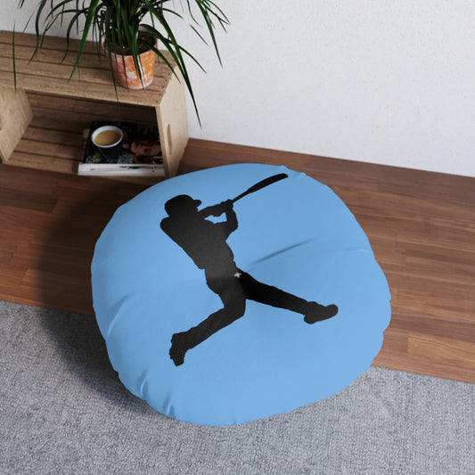 Tufted Floor Pillow, Round: Baseball Lite Blue