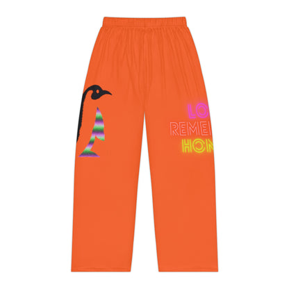 Women's Pajama Pants: Crazy Penguin World Logo Orange