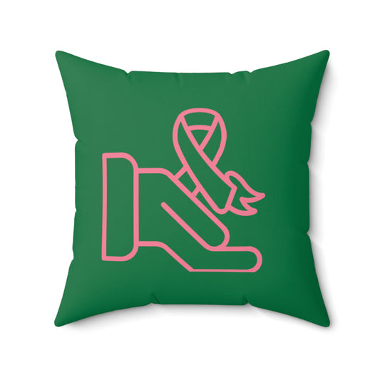 Spun Polyester Square Pillow: Fight Cancer Dark Green