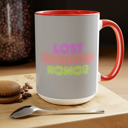 Two-Tone Coffee Mugs, 15oz: Lost Remember Honor Lite Grey