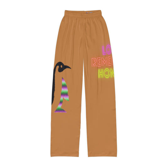 Kids Pajama Pants: Crazy Penguin World Logo Lite Brown