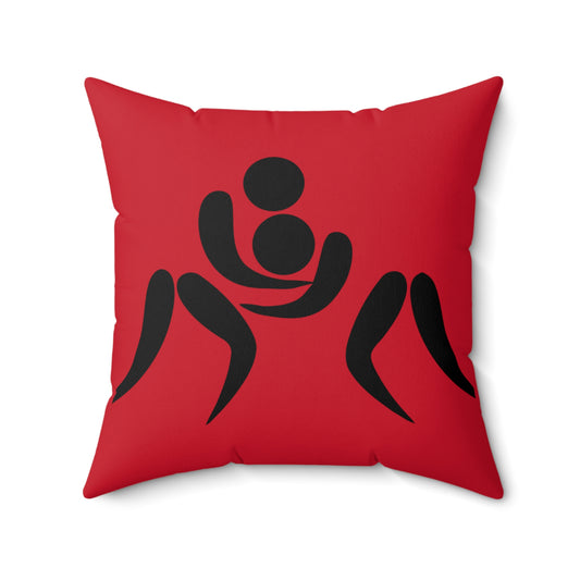 Spun Polyester Square Pillow: Wrestling Dark Red