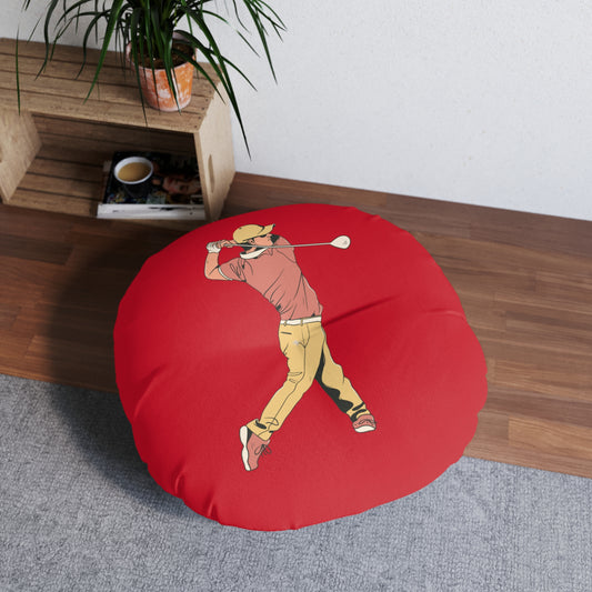Tufted Floor Pillow, Round: Golf Dark Red