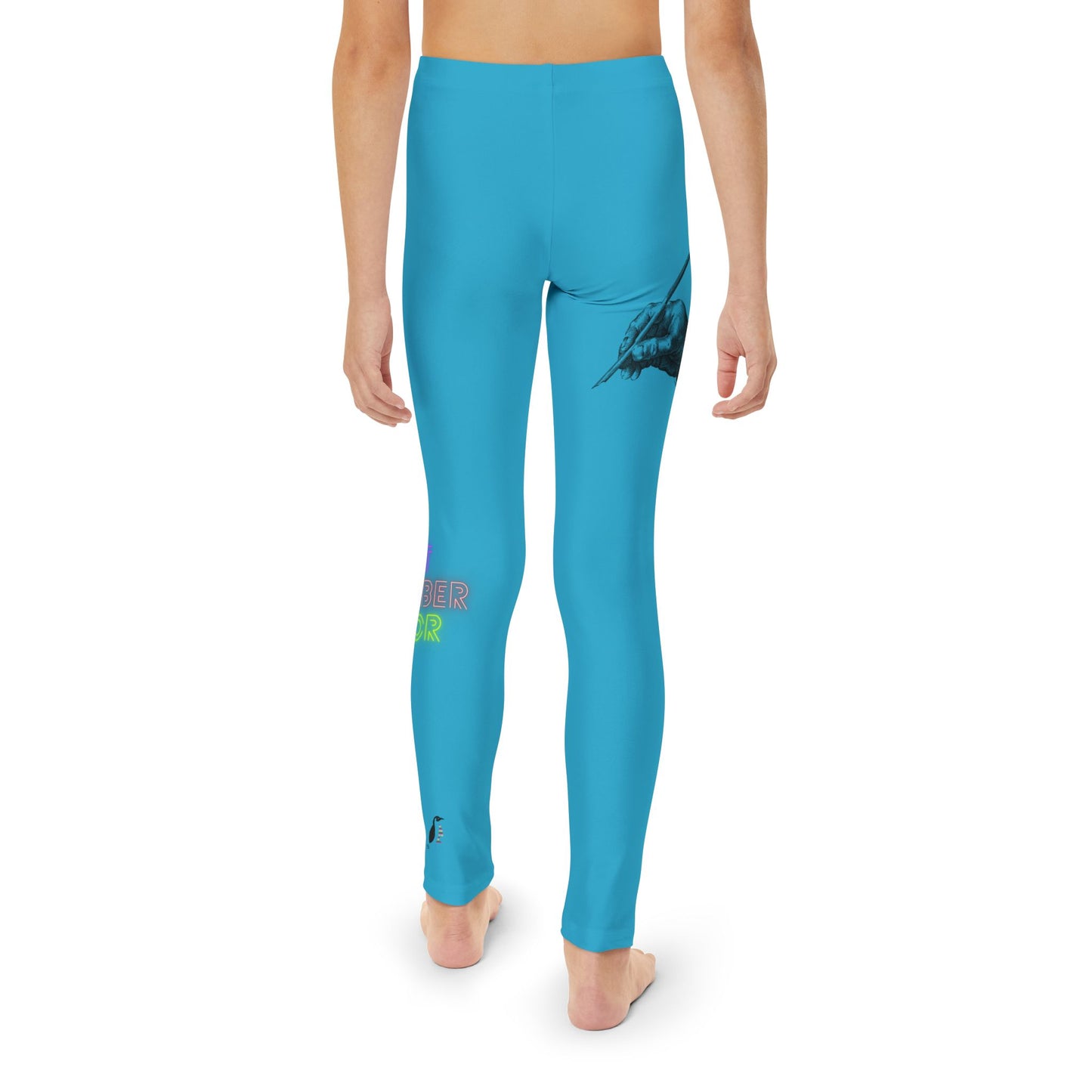 Youth Full-Length Leggings: Writing Turquoise