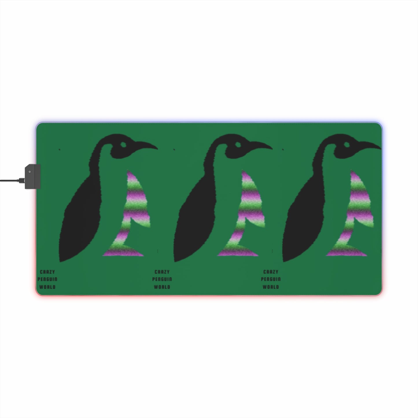 LED Gaming Mouse Pad: Crazy Penguin World Logo Dark Green