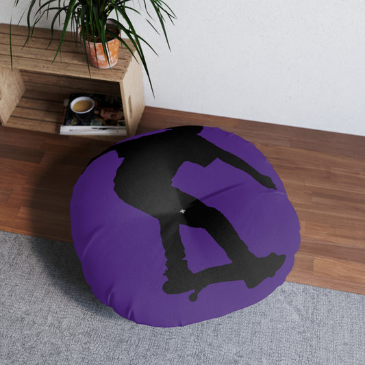 Tufted Floor Pillow, Round: Skateboarding Purple