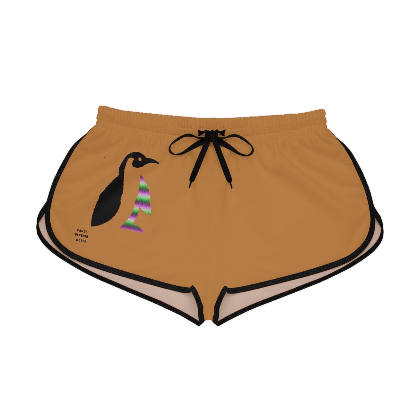 Women's Relaxed Shorts: Crazy Penguin World Logo Lite Brown