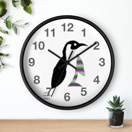 Wall clock: Crazy Penguin World Logo Dark Grey