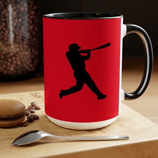 Two-Tone Coffee Mugs, 15oz: Baseball Dark Red