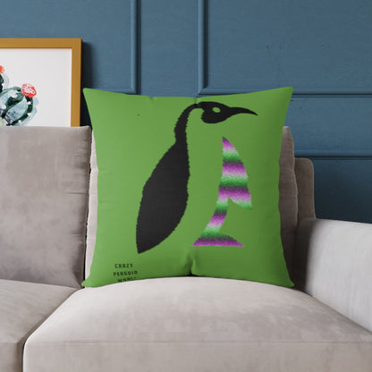 Spun Polyester Pillow: Crazy Penguin World Logo Green