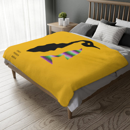 Velveteen Minky Blanket (Two-sided print): Crazy Penguin World Logo Yellow