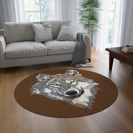 Round Rug: Wolves Brown