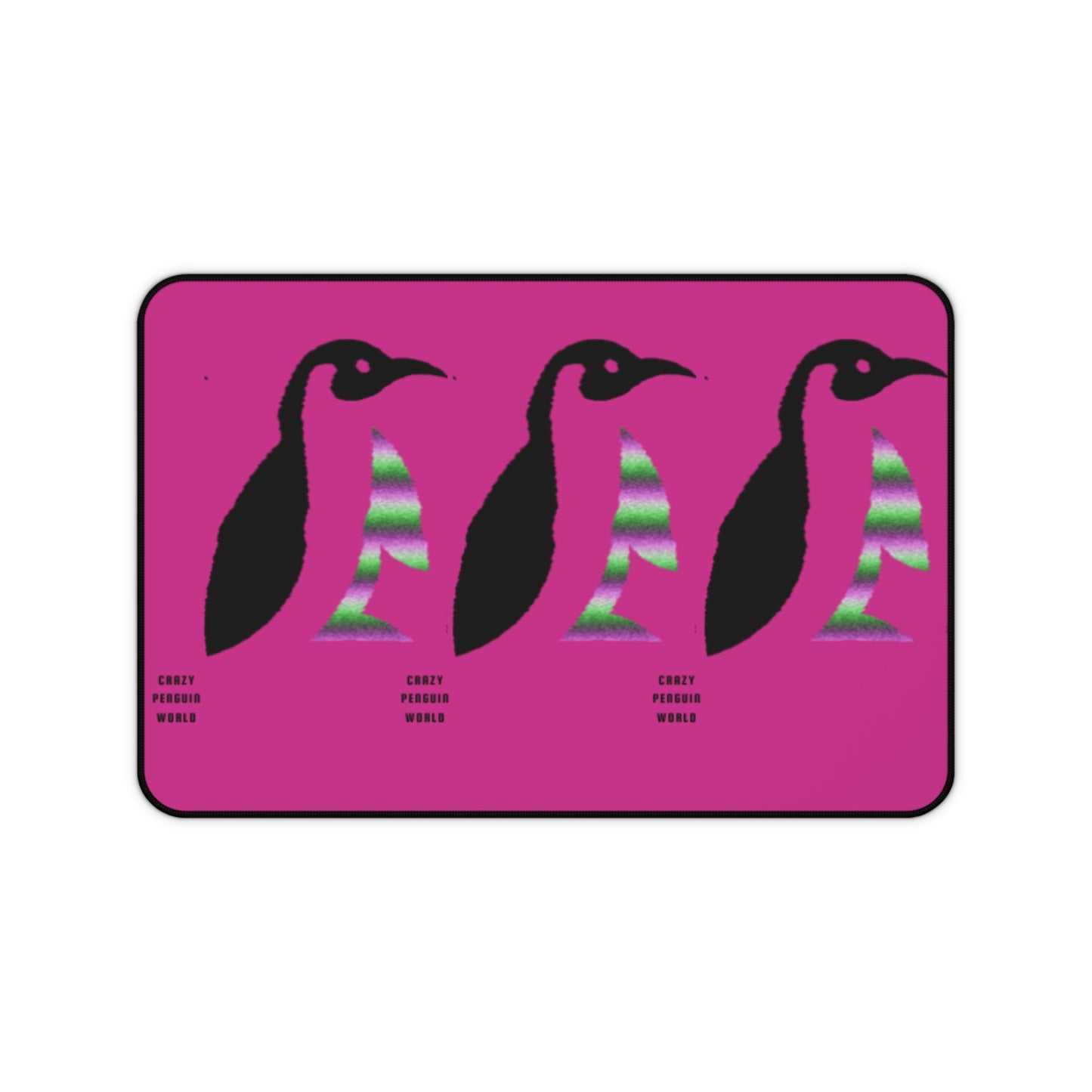 Desk Mat: Crazy Penguin World Logo Pink