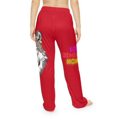 Pambabaeng Pajama Pants: Wolves Dark Red 