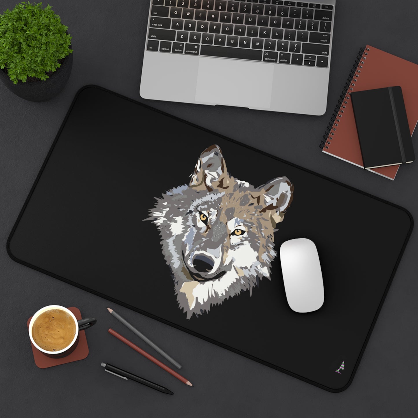 Desk Mat: Wolves Black