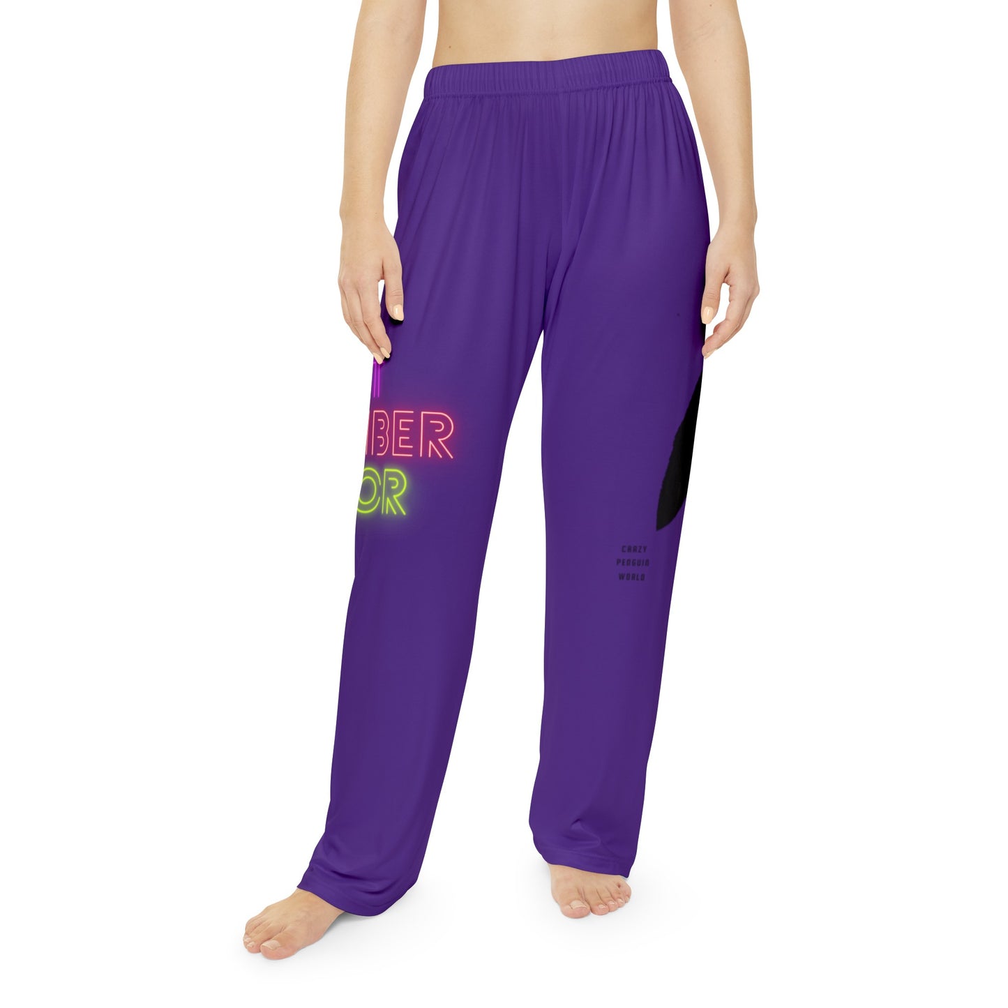 Women's Pajama Pants: Crazy Penguin World Logo Purple