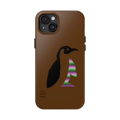 Tough Phone Cases (for iPhones): Crazy Penguin World Logo Brown