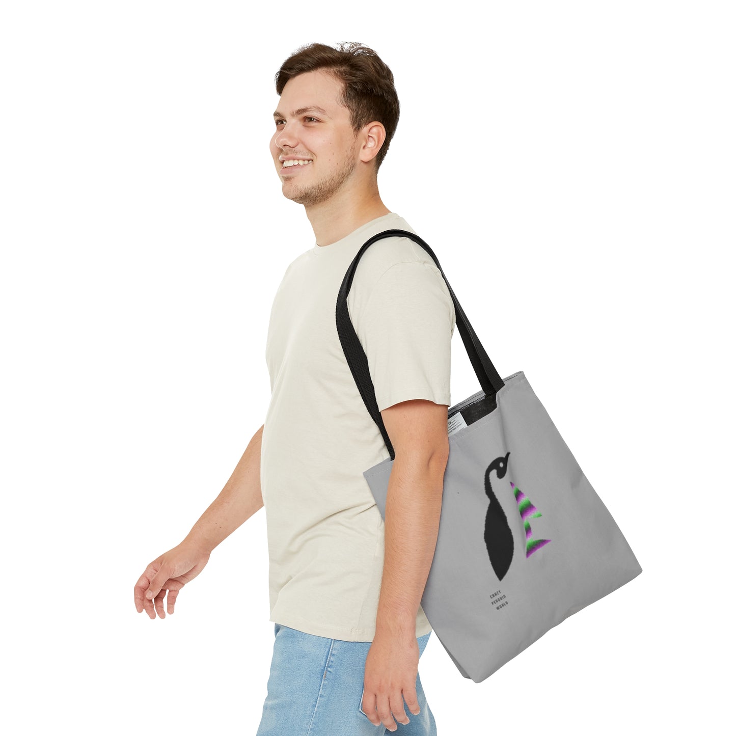 Tote Bag: Crazy Penguin World Logo Lite Grey