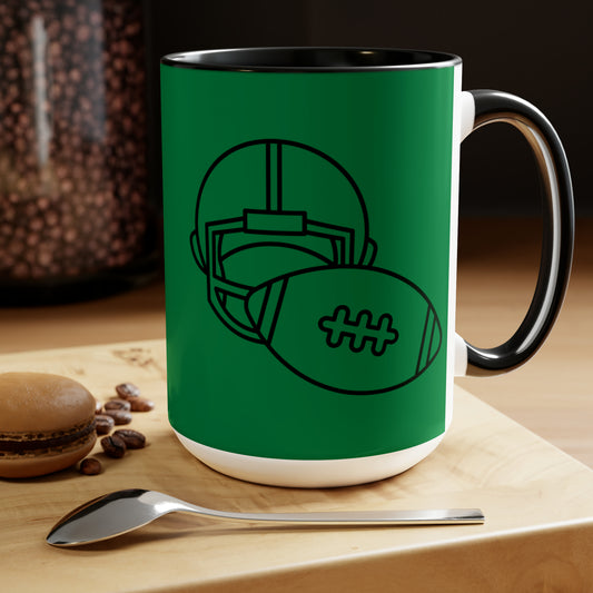 Two-Tone Coffee Mugs, 15oz: Football Dark Green