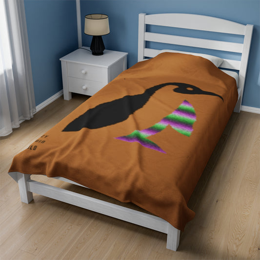 Velveteen Plush Blanket: Crazy Penguin World Logo Lite Brown